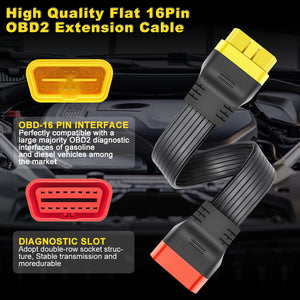 Flat 16pin OBD2 Extension Cable Car 16pin Connector Work on OBD2 Diagnostic Tools