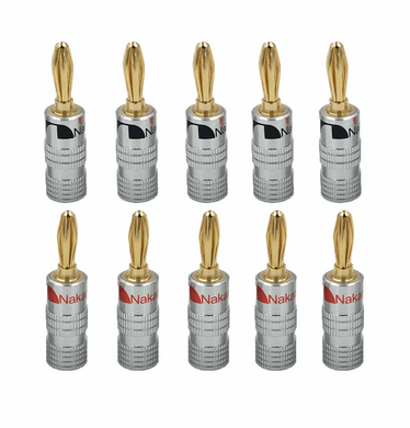 Nakamichi pack of 10 (5 pairs of two) Surround Speaker Connector Banana Straight Gold Plated