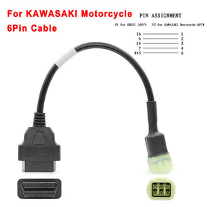 Kawasaki 6pin to OBD 16 Pin Adapter diagnostics cable Moto