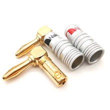 Load image into Gallery viewer, Nakamichi 4mm Banana Right Angle 90 degree gold plated copper connector pair