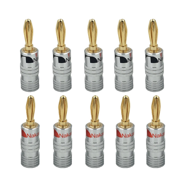 Nakamichi 5.0 pack of 20 (10 pairs of two) Surround Speaker Connector Banana Straight Gold Plated